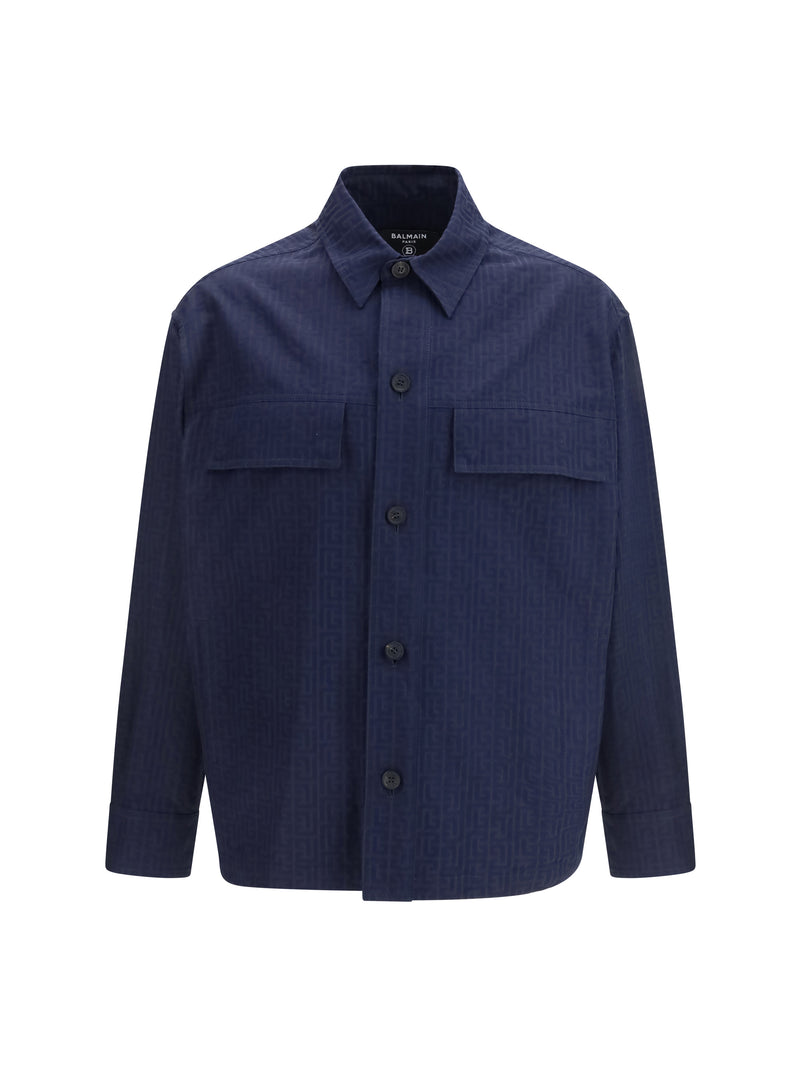 Balmain Balmain Cotton Monogram Jacquard Overshirt Marine - World Class Fashion