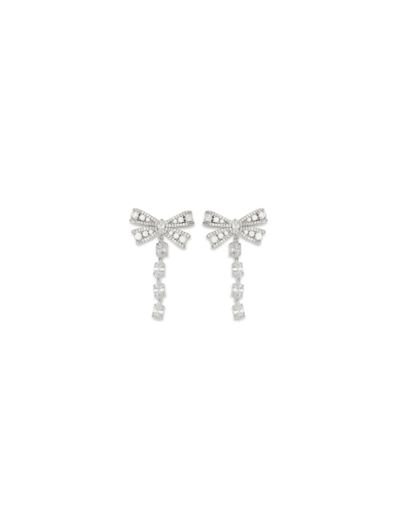 Self-portrait Self-portrait Crystal Bow Drop Earrings Silver - World Class Fashion