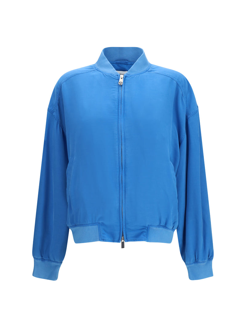 Versace Chaqueta Versace de seda con cremallera Azur para mujer - World Class Fashion