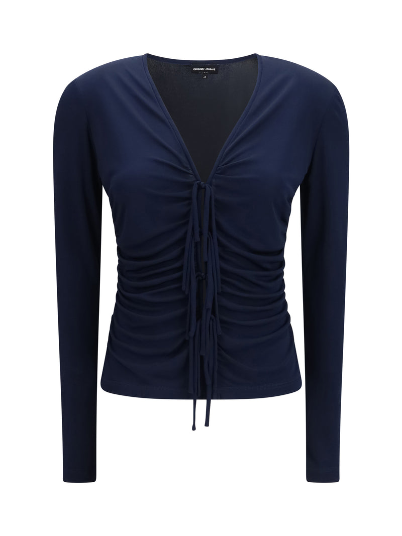 Giorgio Armani Giorgio Armani V-neck Viscose Jersey Top Outer Space - World Class Fashion
