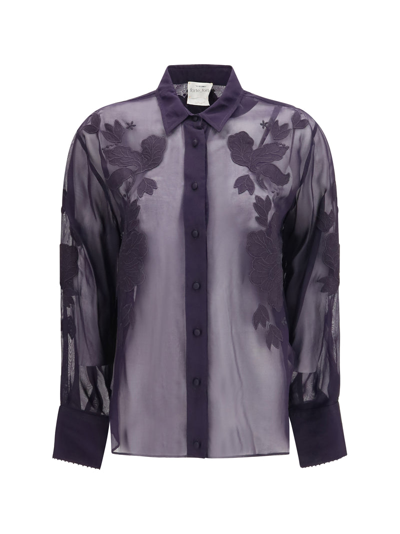 Forte_forte Forte_forte Organza Shirt with Floral Embroidery Notte - World Class Fashion
