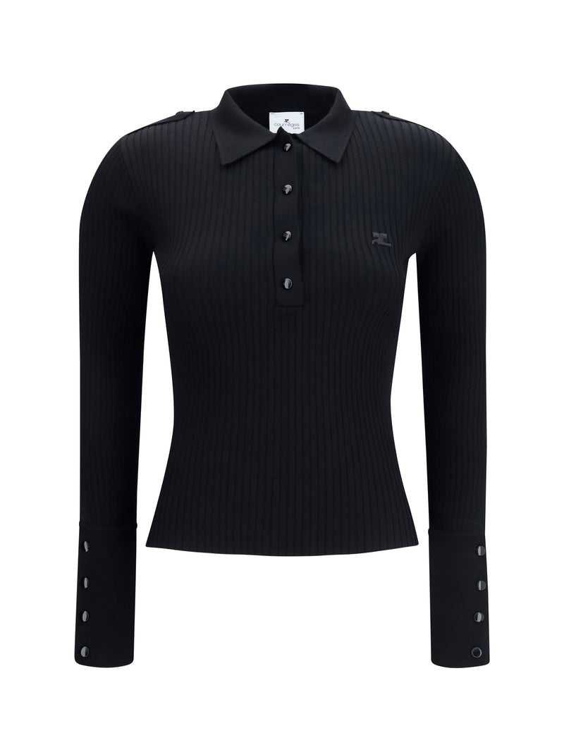 Courrèges Courrèges Ribbed Knit Polo Shirt Black Women - World Class Fashion