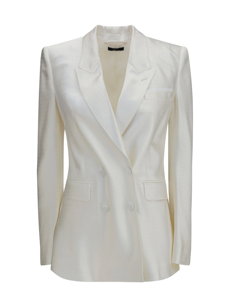 Tom Ford Tom Ford Polka-dot Satin Double-breasted Blazer Off White - World Class Fashion