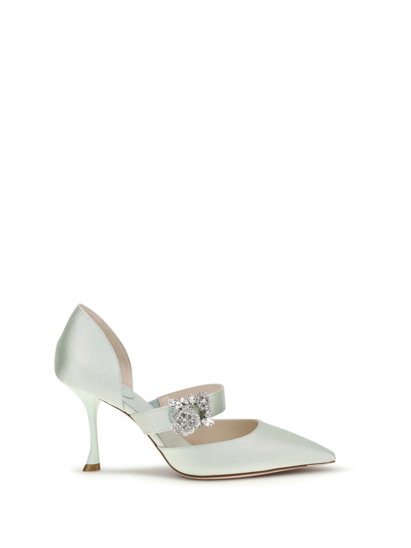 Roger Vivier Roger Vivier Efflorescence Dorsay Satin Pumps Acquamarina - World Class Fashion
