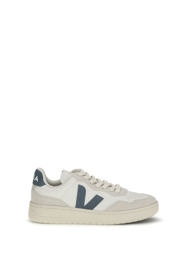 Veja Veja V-90 Organic Leather Sneakers White/Blue - World Class Fashion