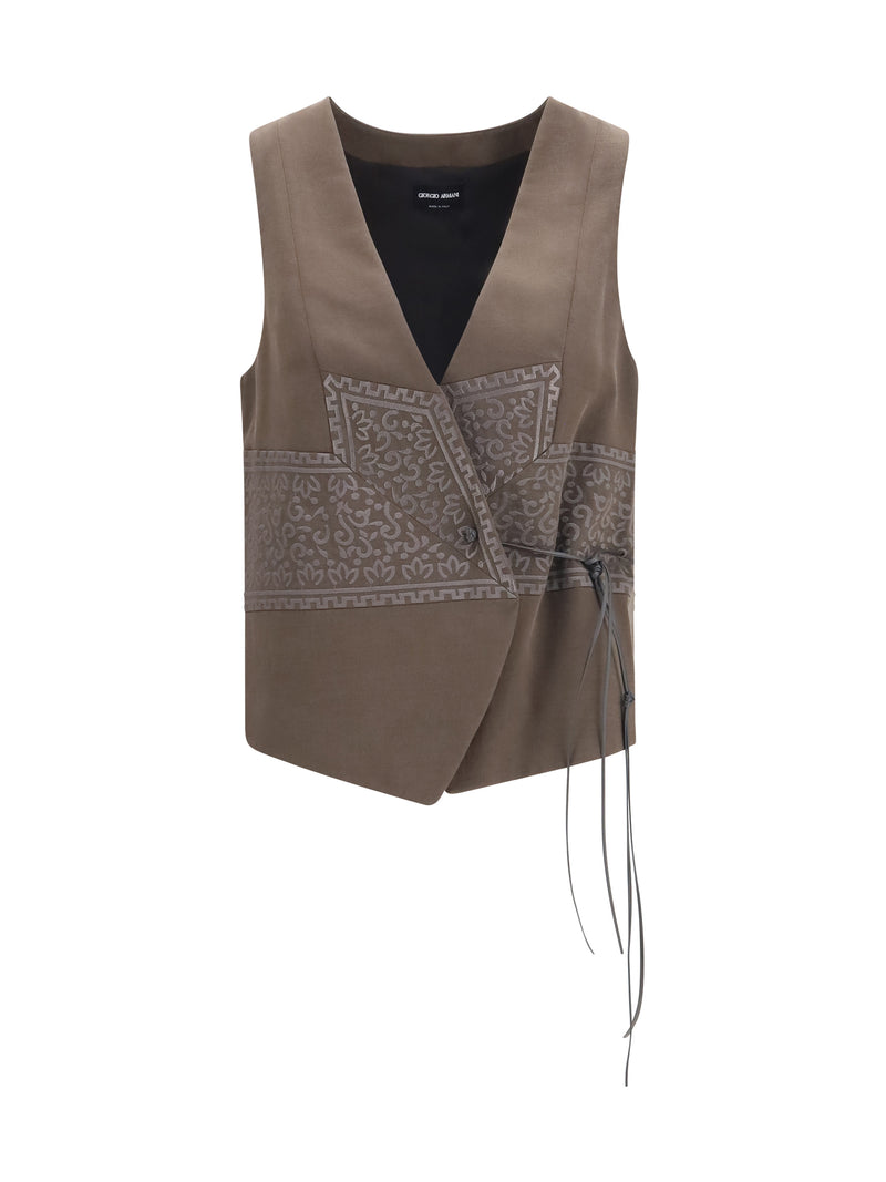 Giorgio Armani Giorgio Armani Washed Silk Wool Vest Mud - World Class Fashion