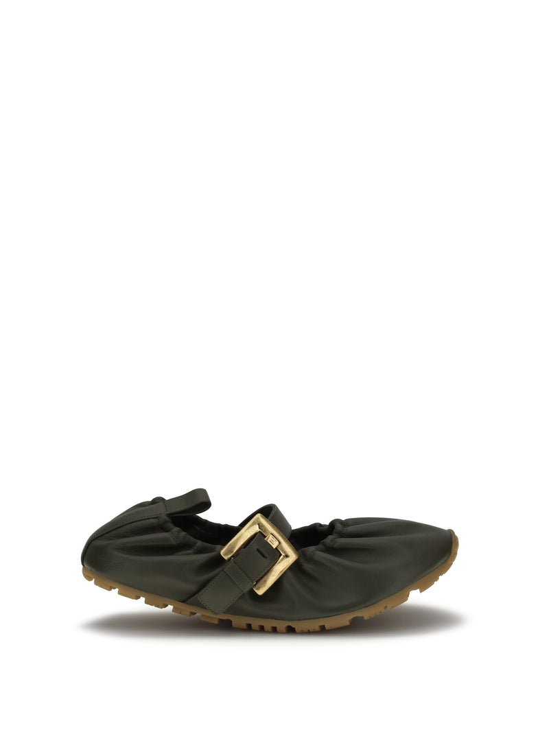 Balmain Balmain Buckle Strap Ballerinas Dark Olive - World Class Fashion
