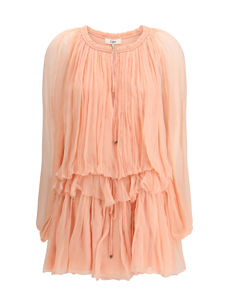 Chloe Chloé Mini Dress With Cape Tan Rose - World Class Fashion