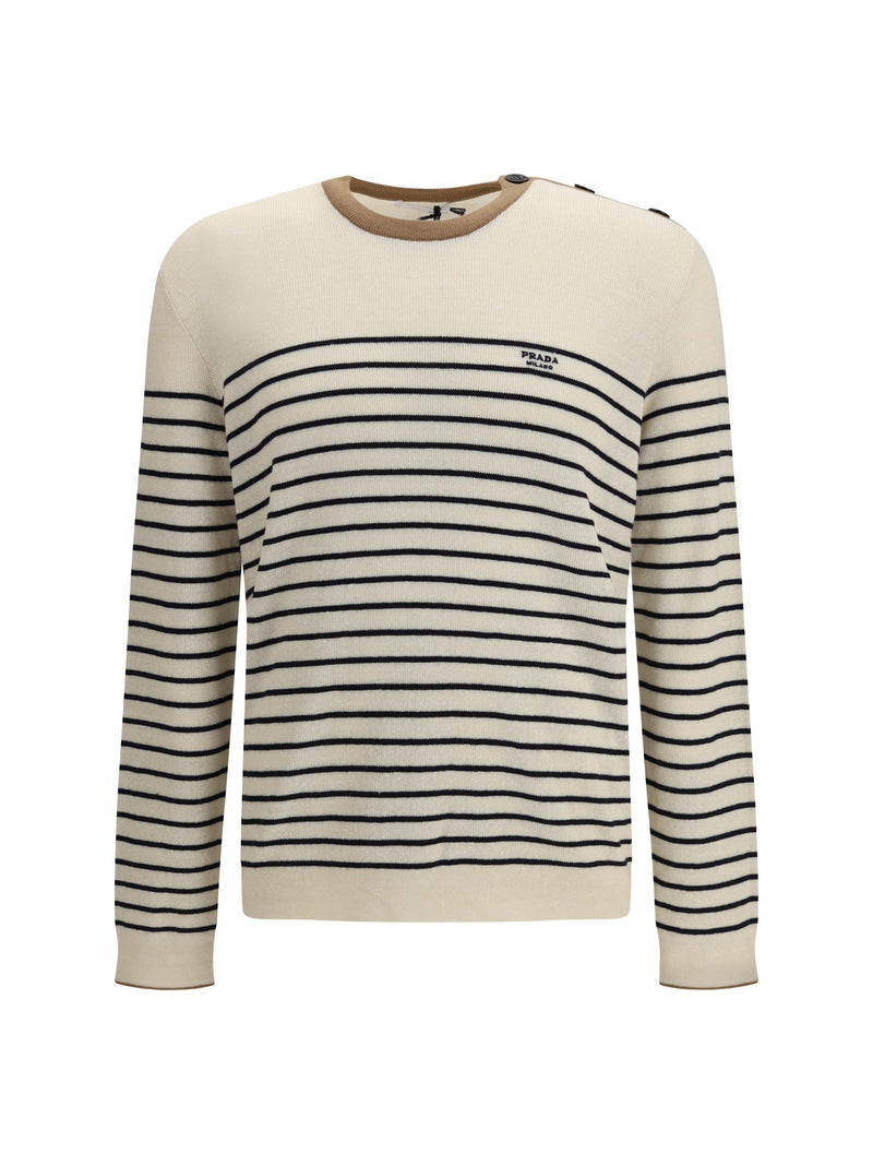 Prada Prada Jacquard Wool and Cotton Blend Sweater Naturale - World Class Fashion