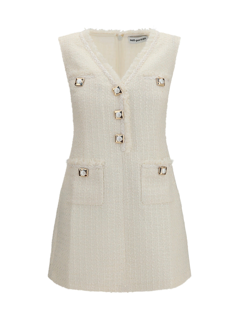 Self-portrait Self-portrait Sleeveless Bouclé Mini Dress Cream - World Class Fashion