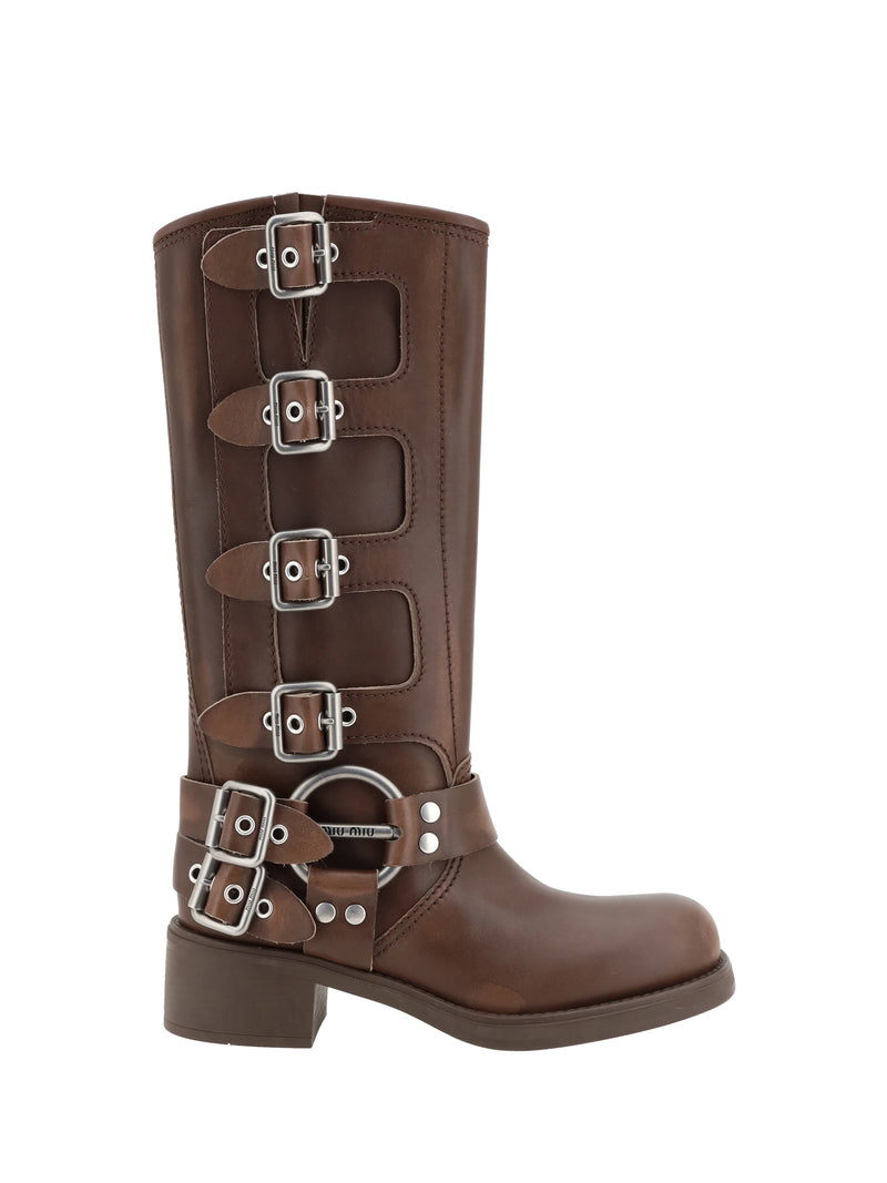 Miu Miu Miu Miu Leather Mid-Calf Boots Bruciato - World Class Fashion
