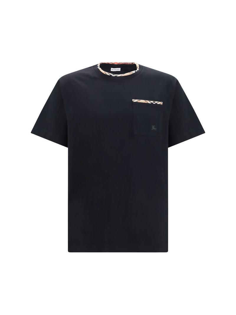 Burberry Burberry Cotton T-shirt with Check Trims Black - World Class Fashion