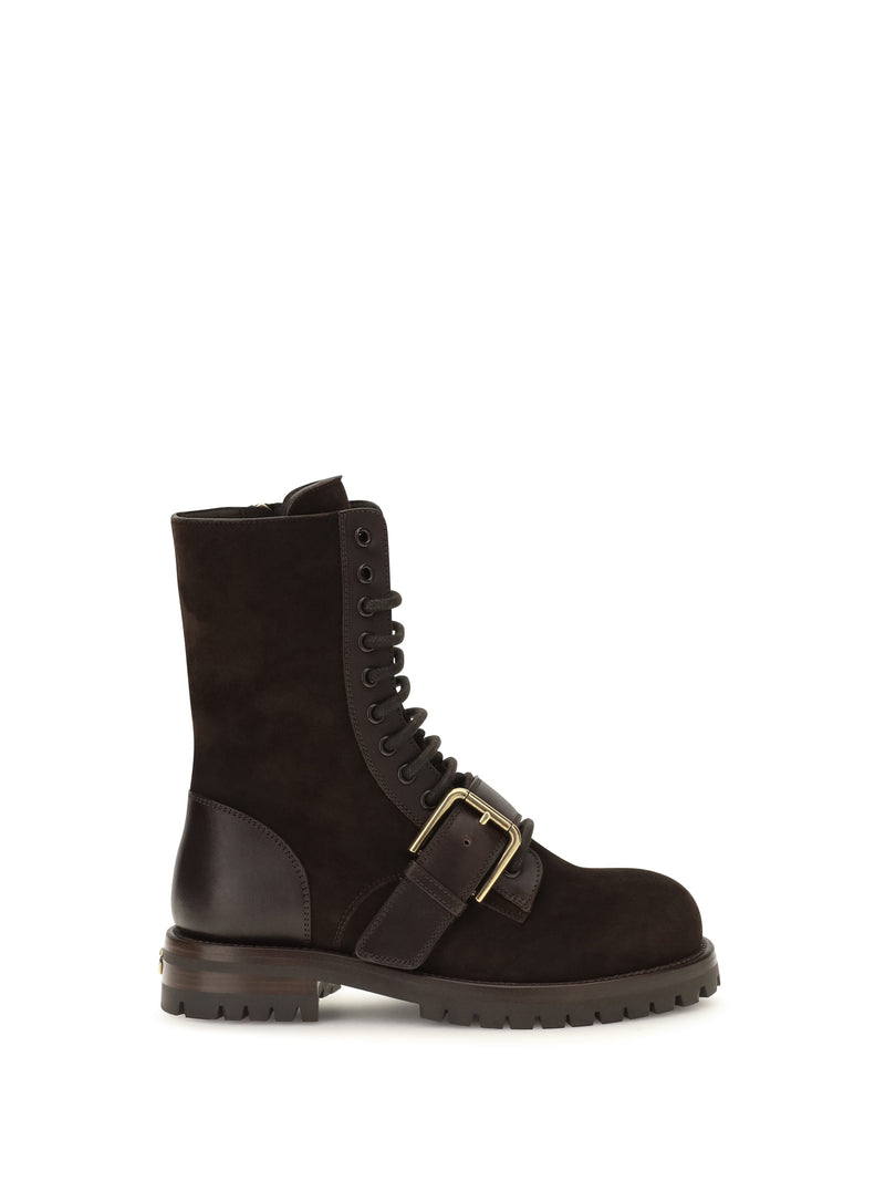 Dolce & Gabbana Dolce & Gabbana Leather and Suede Buckle Ankle Boots Brown - World Class Fashion