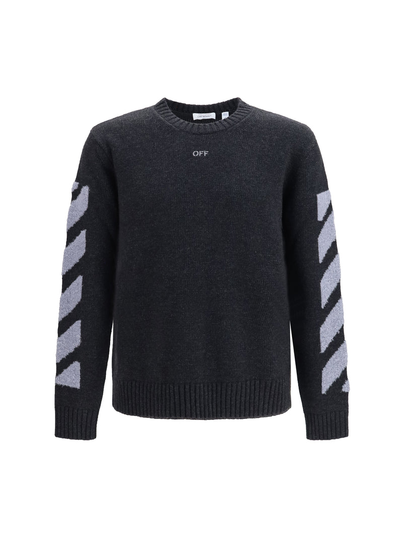 Off-white Off-white Diag Fuzzy Crewneck Sweater Anthracite - World Class Fashion