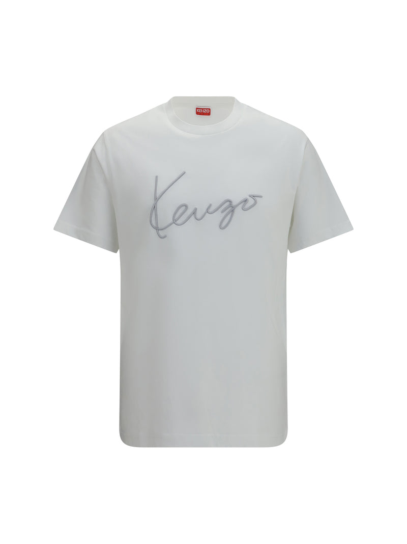 Kenzo Camiseta de algodón con la firma bordada de Kenzo en crudo - World Class Fashion