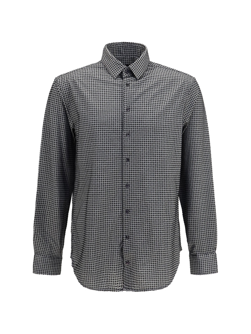 Giorgio Armani Giorgio Armani Cotton Shirt Geometric Flock Print Harbor Mist - World Class Fashion