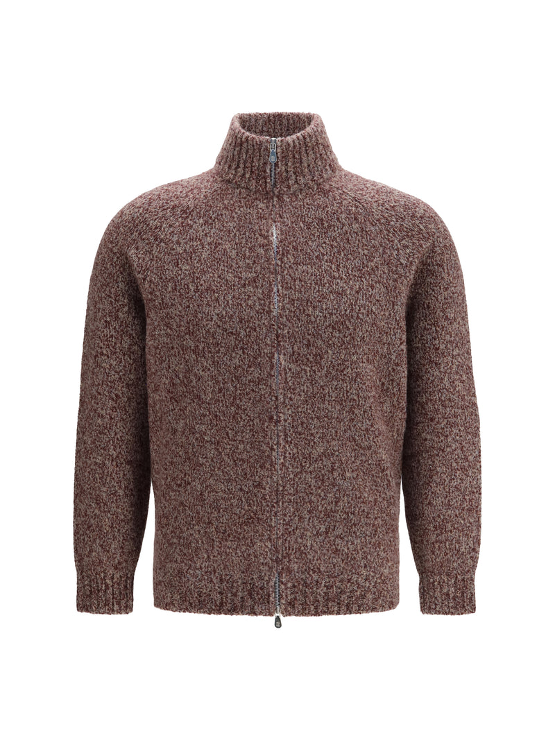 Brunello Cucinelli Brunello Cucinelli Mélange Wool Silk Cashmere Cardigan Burgundy - World Class Fashion