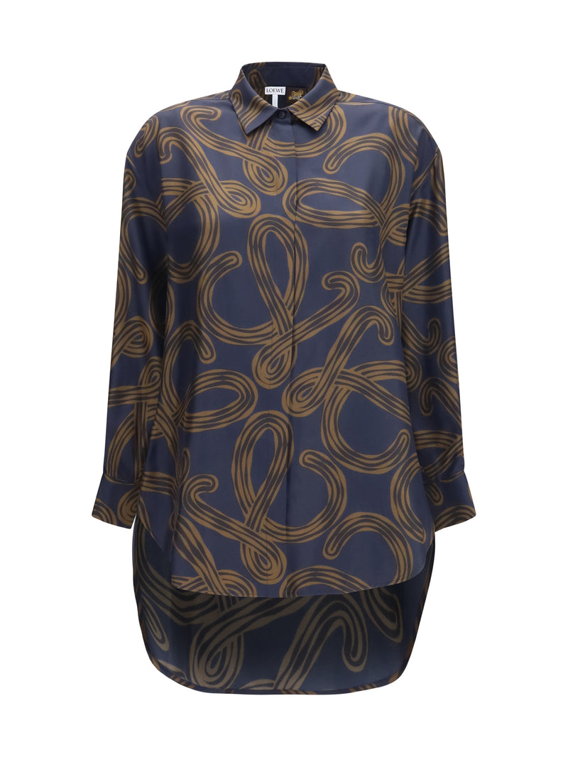 Loewe Loewe Lightweight Printed Silk Twill Shirt Navy/Brown - World Class Fashion