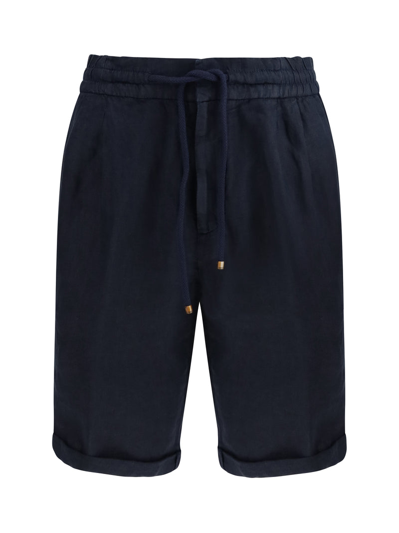 Brunello Cucinelli Brunello Cucinelli Linen Dyed Shorts Navy - World Class Fashion