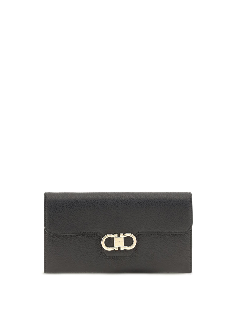 Ferragamo Ferragamo Gancini Wallet with Shoulder Strap Black - World Class Fashion