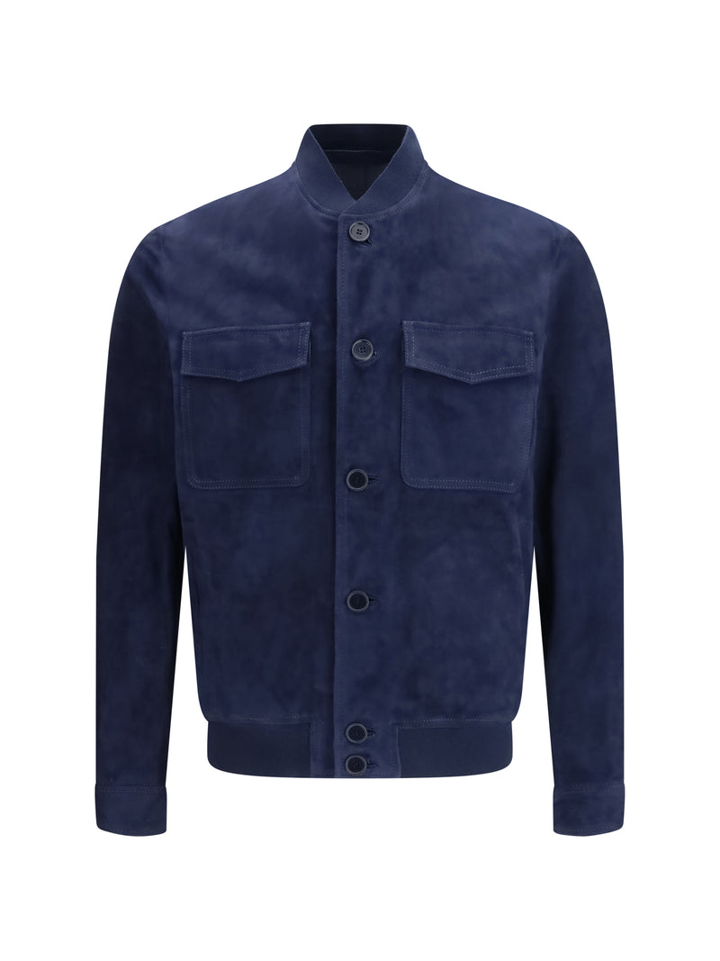 Salvatore Santoro Salvatore Santoro Suede Leather Jacket Blue - World Class Fashion