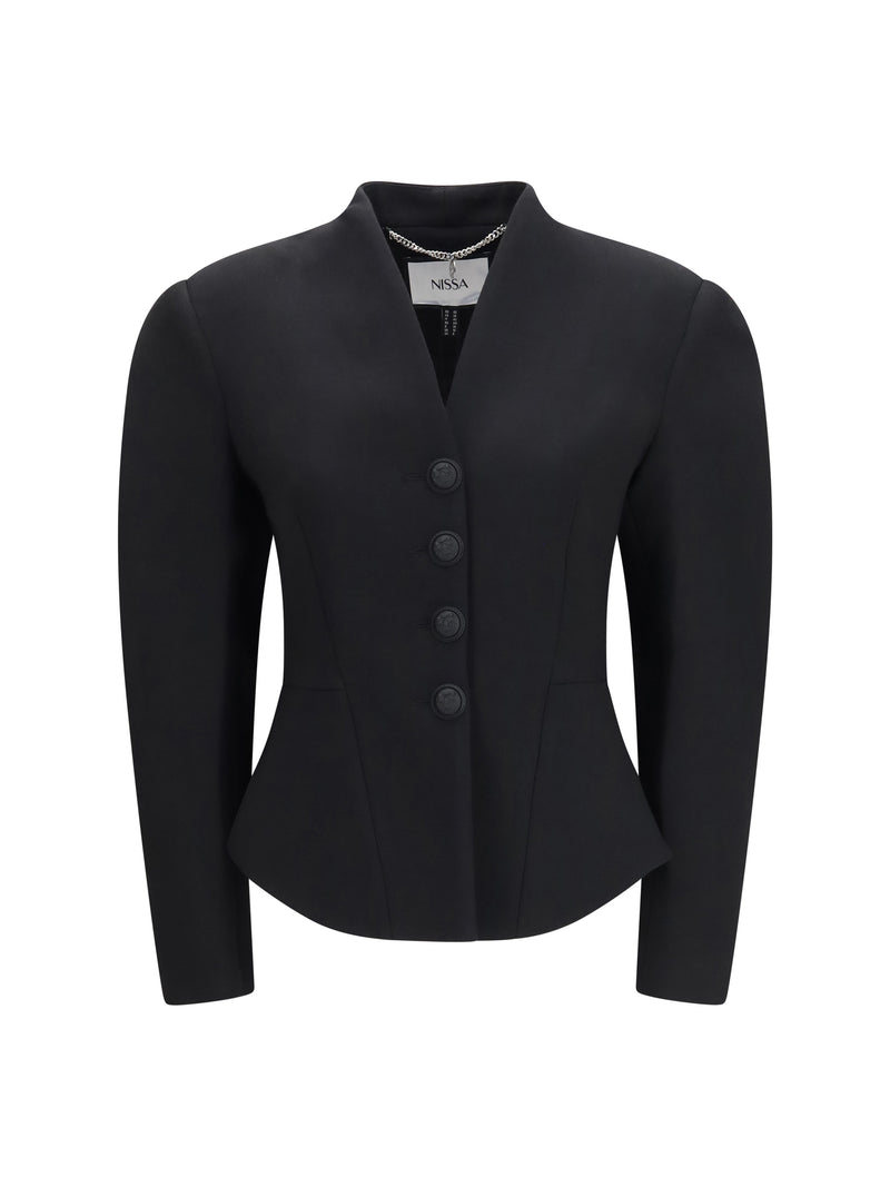 Nissa Nissa Tailored Wool-blend V-neck Jacket Black - World Class Fashion