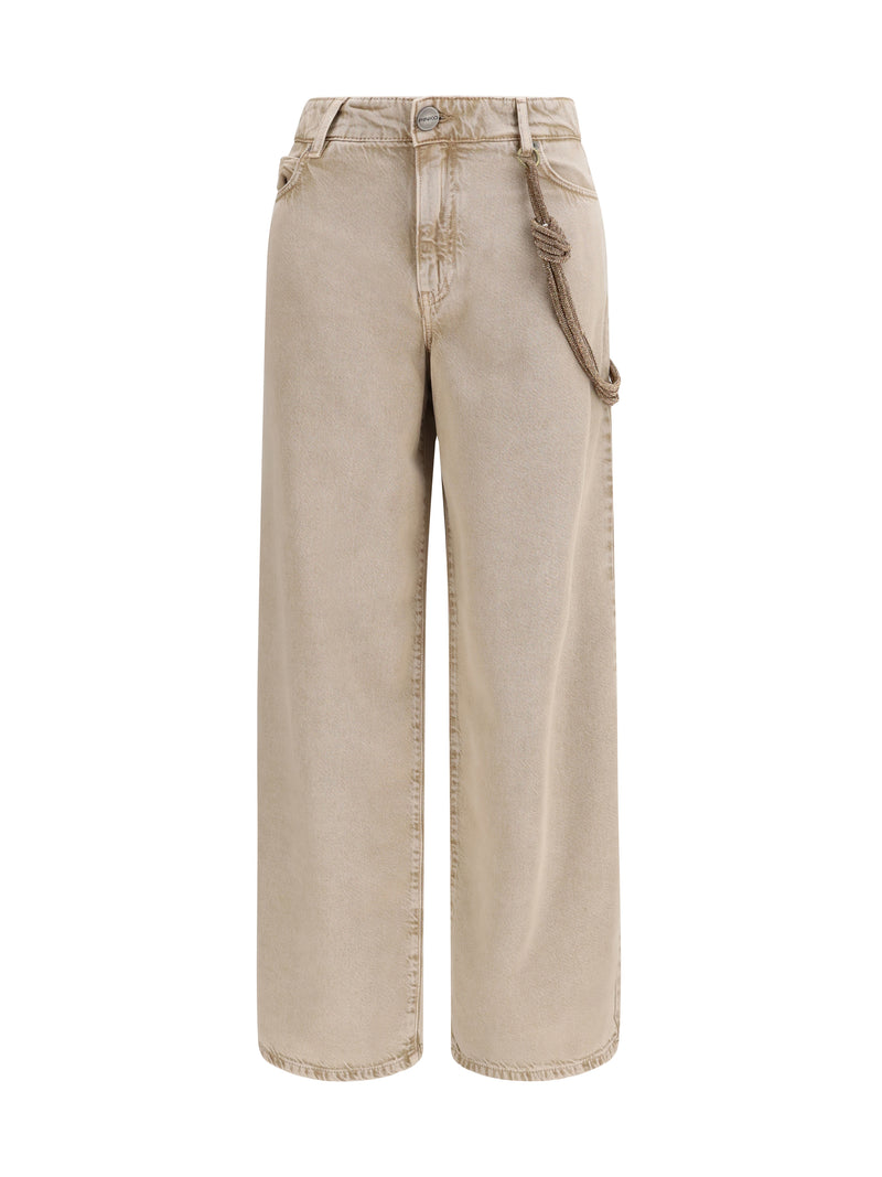 Pinko Pinko Lauryn Jeans with Jeweled Cord Beige - World Class Fashion