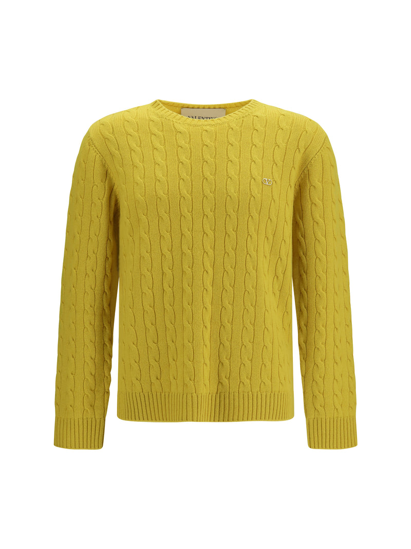 Valentino Valentino VLogo Cable-knit Cashmere Sweater Yellow - World Class Fashion