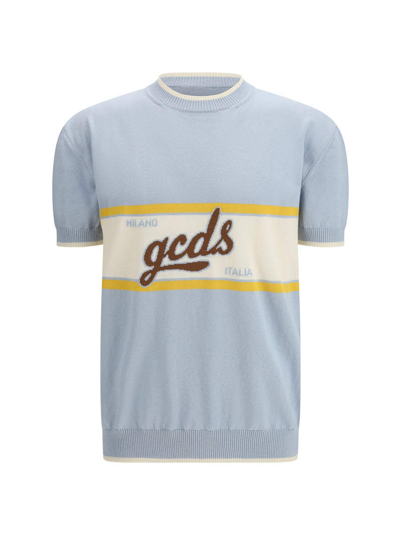 Gcds Gcds Logo Script Crewneck Pale Blue/Yellow - World Class Fashion