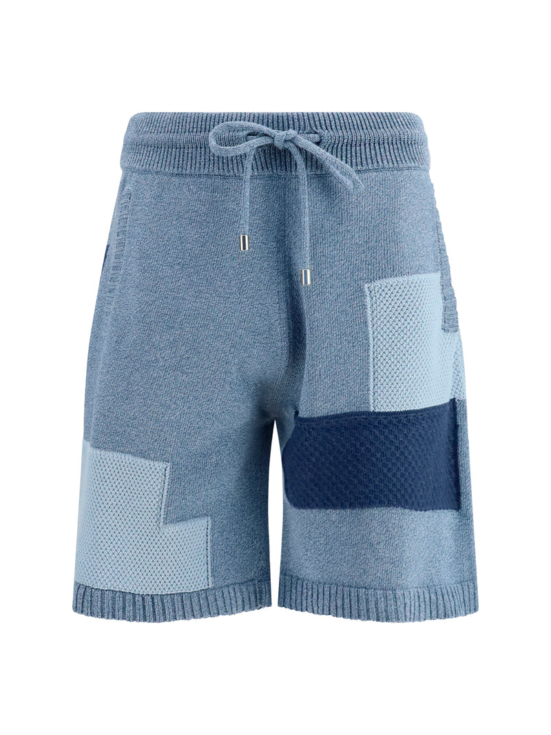 Laneus Laneus Patchwork Cotton Knit Shorts Blue - World Class Fashion