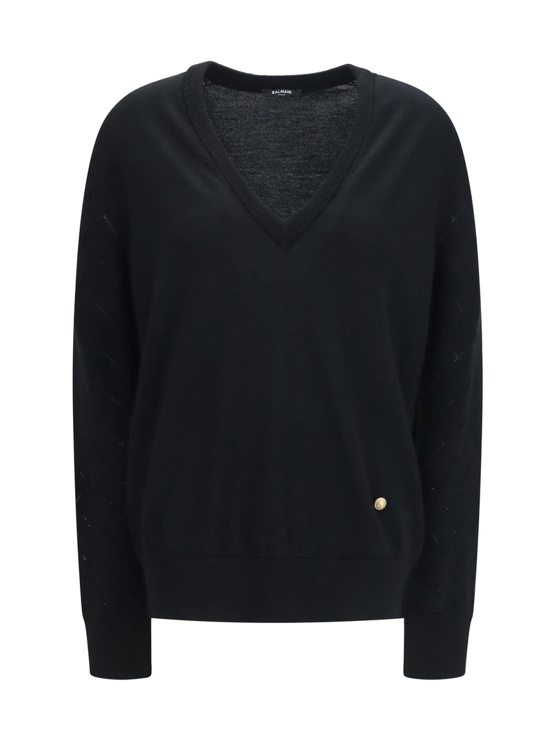 Balmain Suéter Balmain escote en V Negro Mujer - World Class Fashion