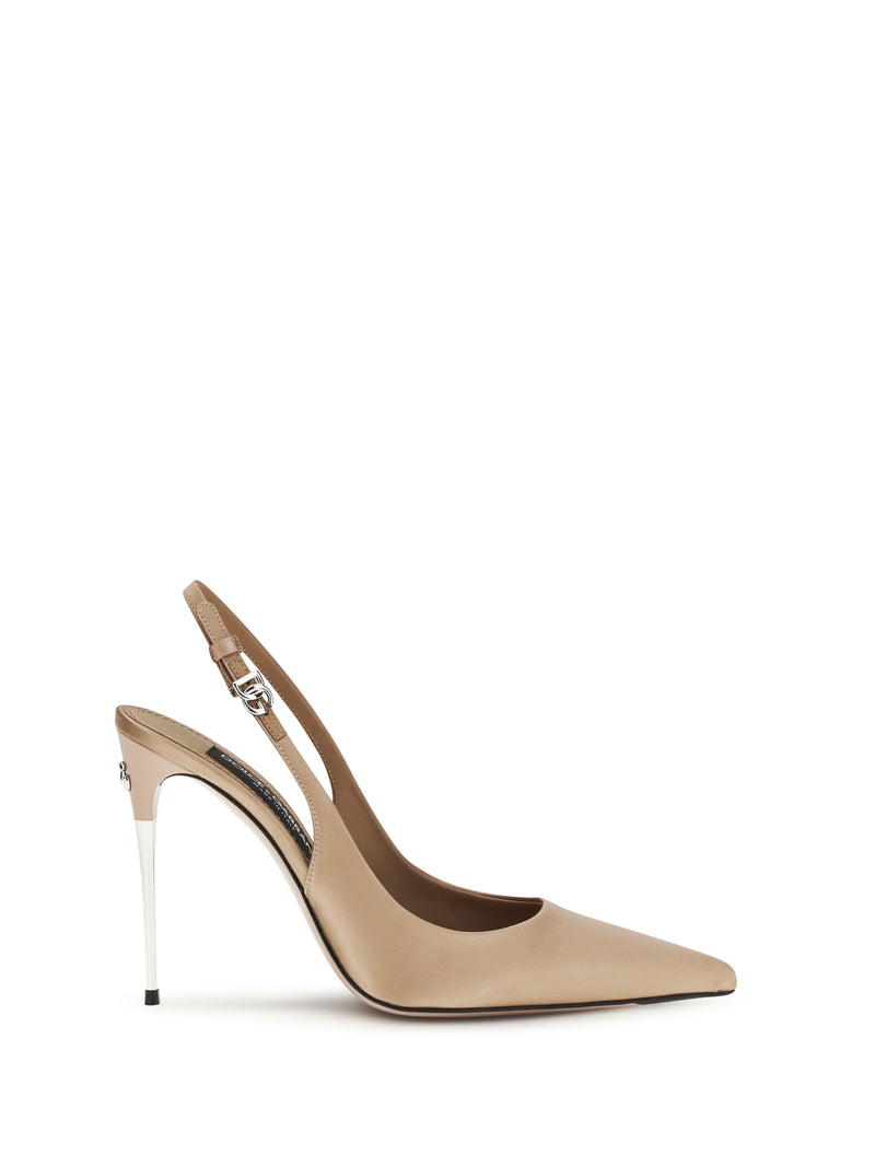 Dolce & Gabbana Dolce & Gabbana Satin Slingback Pumps Beige Scuro - World Class Fashion