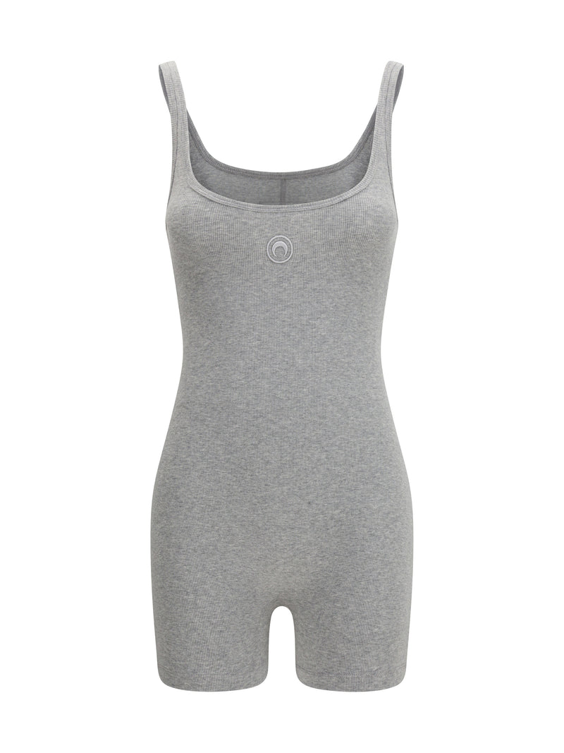 Marine Serre Marine Serre Moon Logo Ribbed Jersey Catsuit Grey - World Class Fashion