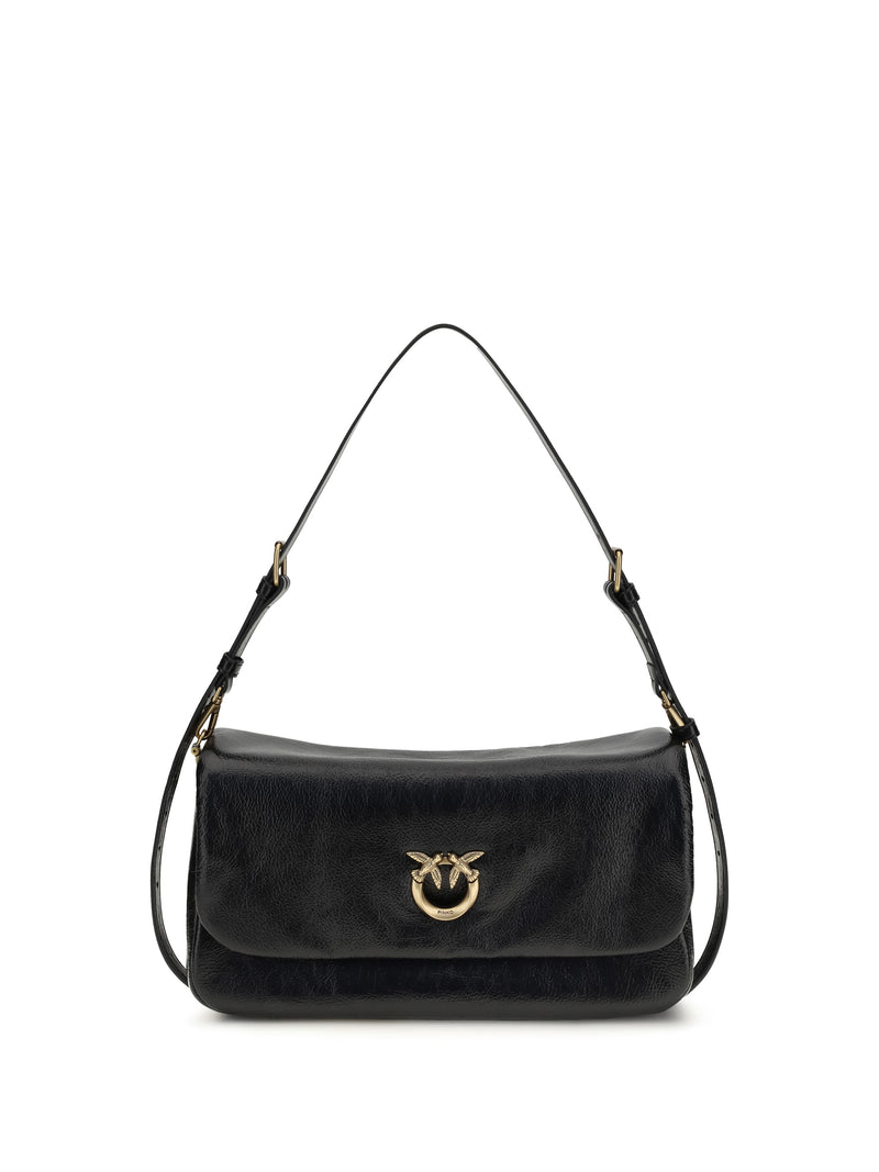 Pinko Pinko Love Click Soft Horizontal Shoulder Bag Nero-Antique Gold - World Class Fashion