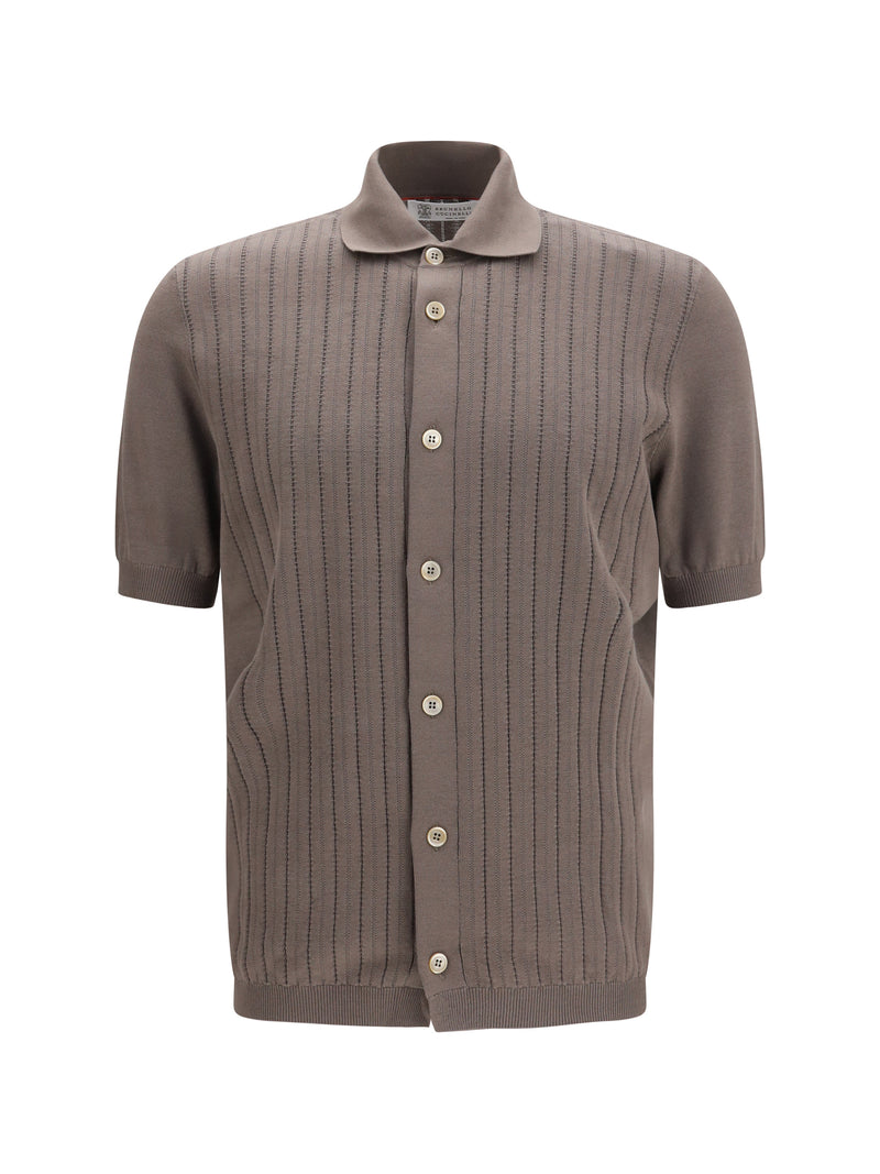 Brunello Cucinelli Brunello Cucinelli Cotton Ribbed Knit Shirt Nocciola - World Class Fashion