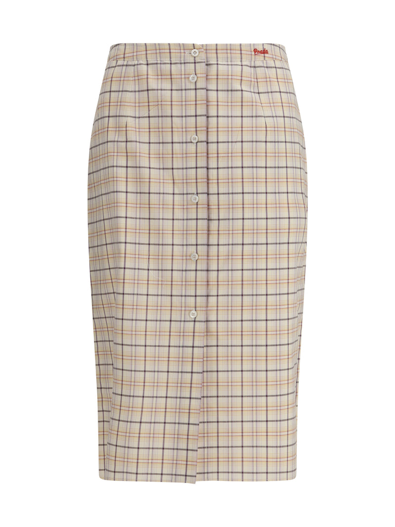 Prada Prada Checked Cotton Poplin Pencil Skirt Naturale+Lilla - World Class Fashion