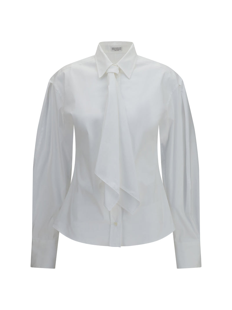 Brunello Cucinelli Brunello Cucinelli Cotton Blend Shirt with Tie White - World Class Fashion