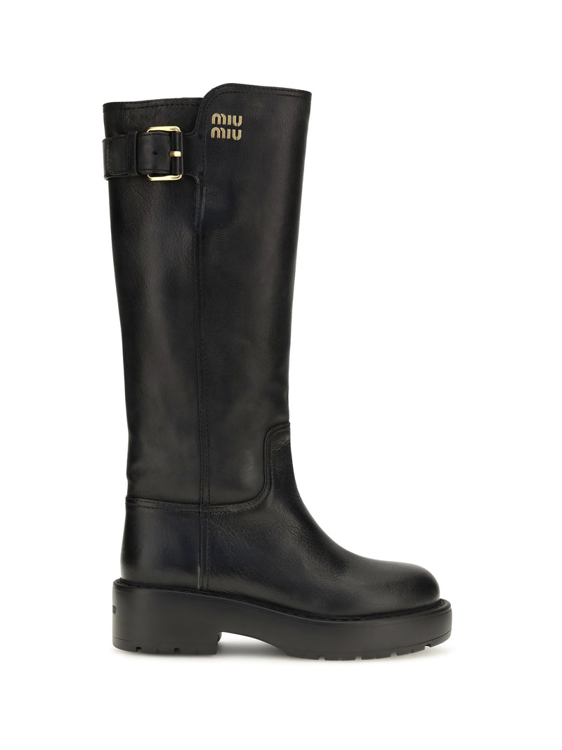 Miu Miu Miu Miu Leather Knee-high Boots Nero Women - World Class Fashion