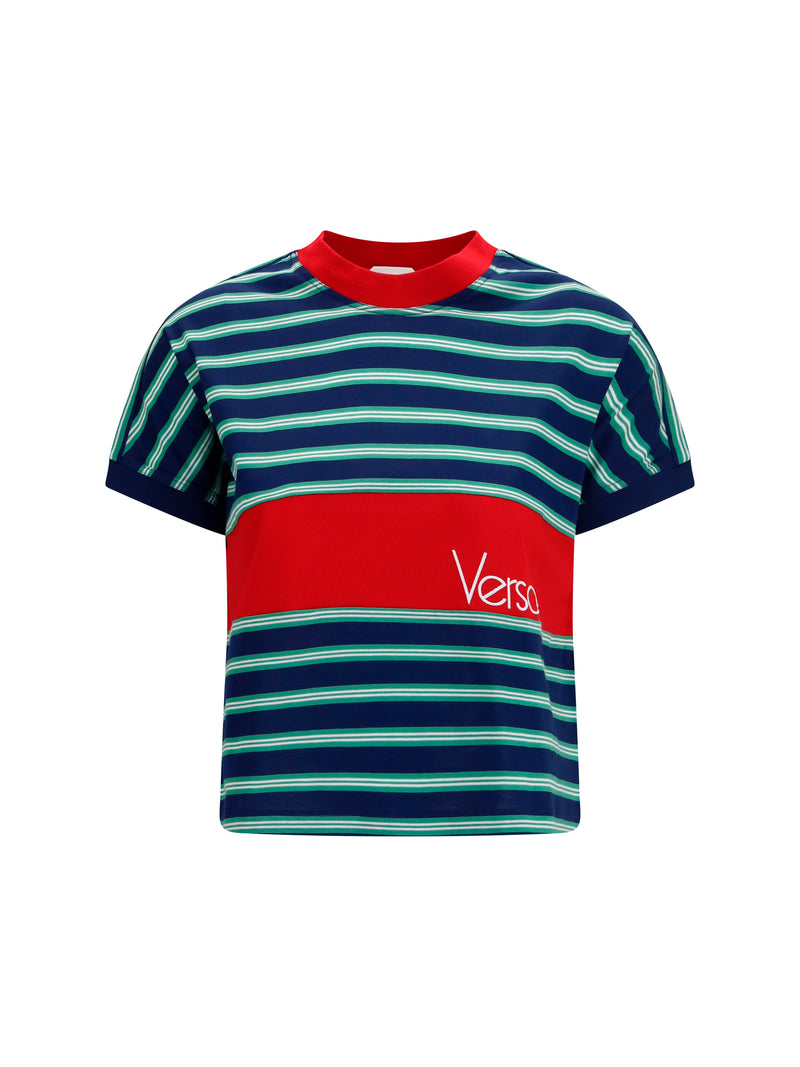 Versace Versace Striped Cotton T-shirt Ink/Grass Green/White - World Class Fashion