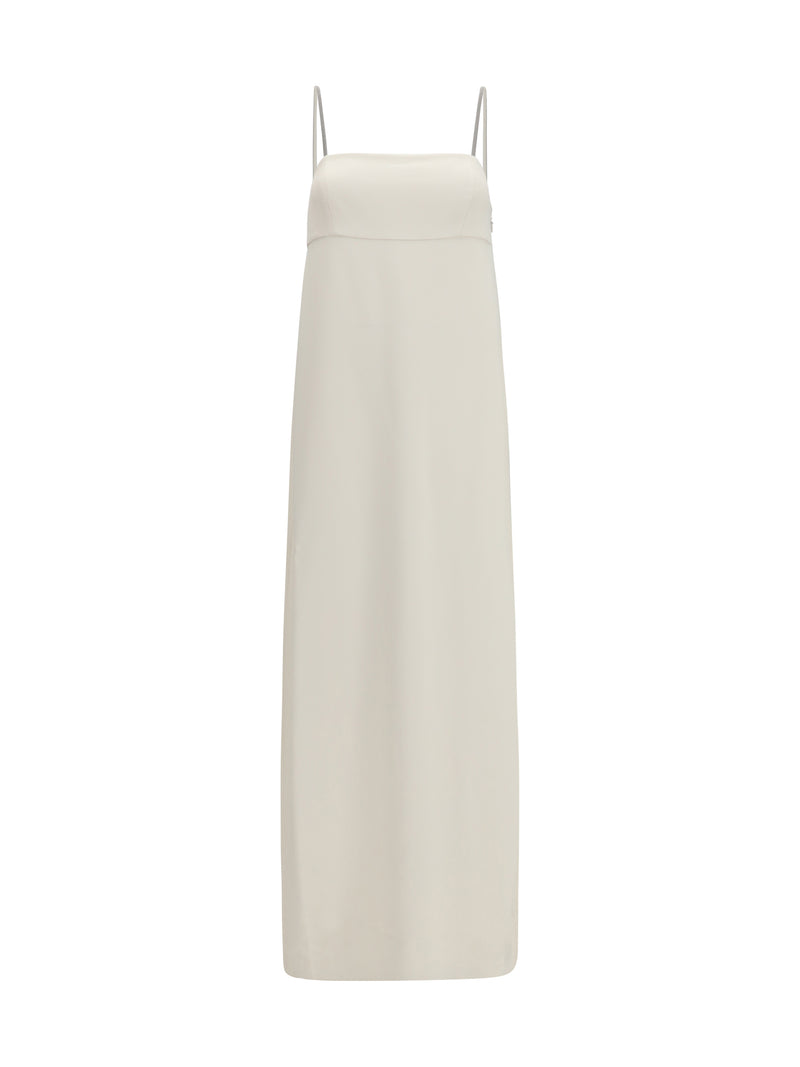 Brunello Cucinelli Brunello Cucinelli Long Silk Dress with Monili Chain Pure White - World Class Fashion