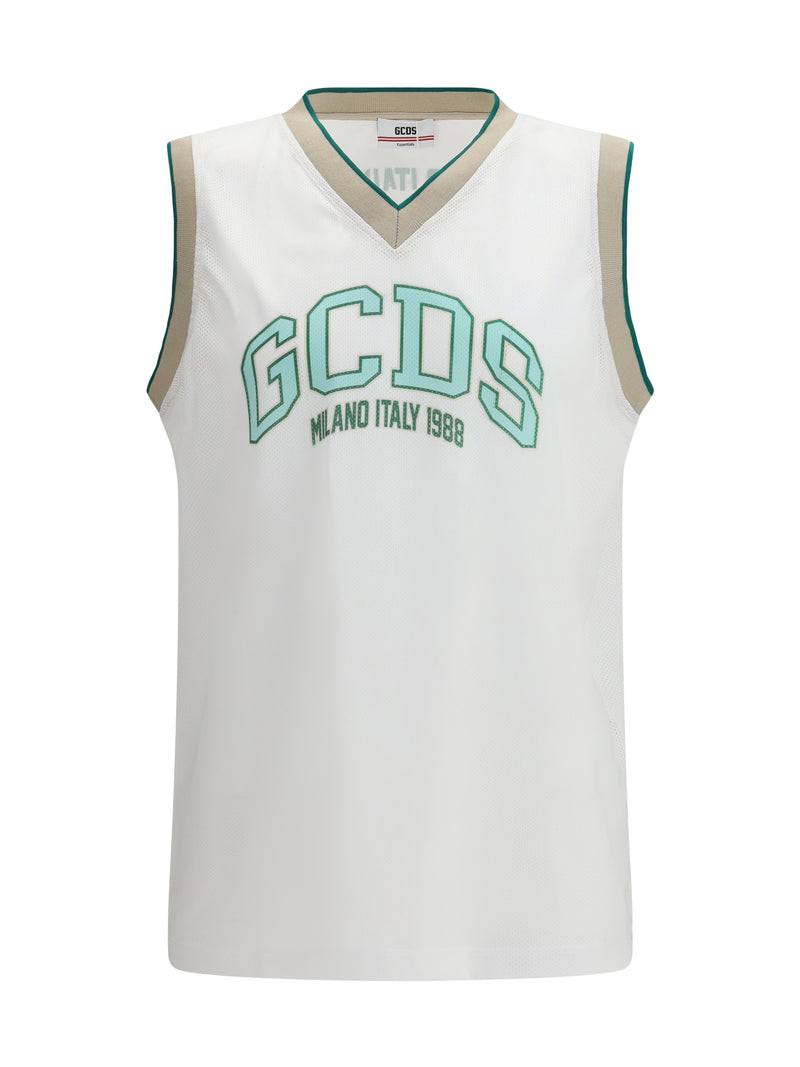 Gcds Gcds Logo Lounge Mesh Tank Top Optic White/Green - World Class Fashion