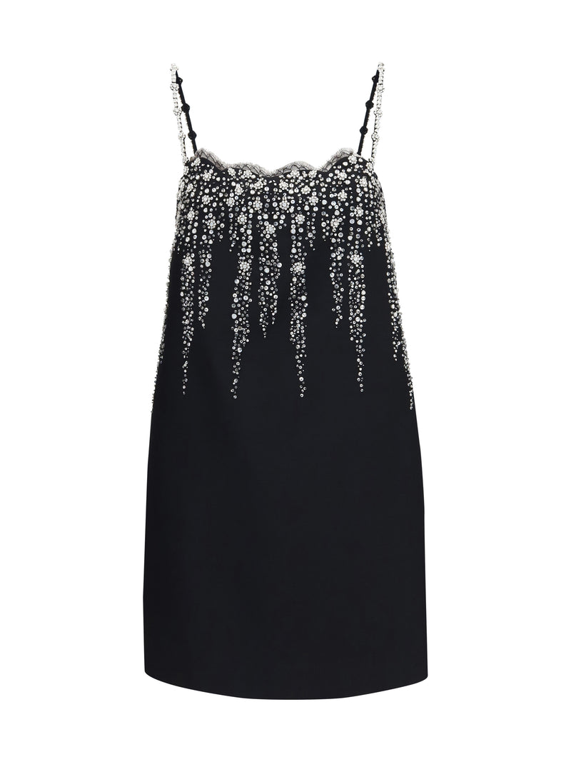 Valentino Valentino Embroidered Crepe Mini Dress Nero/Silver - World Class Fashion