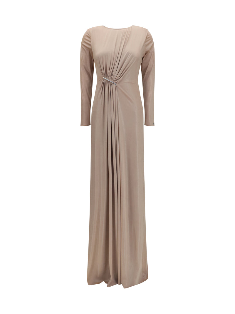 Nissa Nissa Long Chiffon Dress With Crystal Detail Nude - World Class Fashion