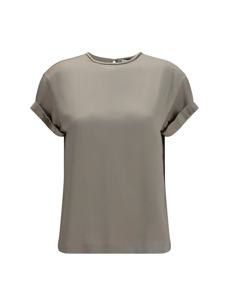 Brunello Cucinelli Brunello Cucinelli Silk Blouse with Monili Chain Rosemary - World Class Fashion