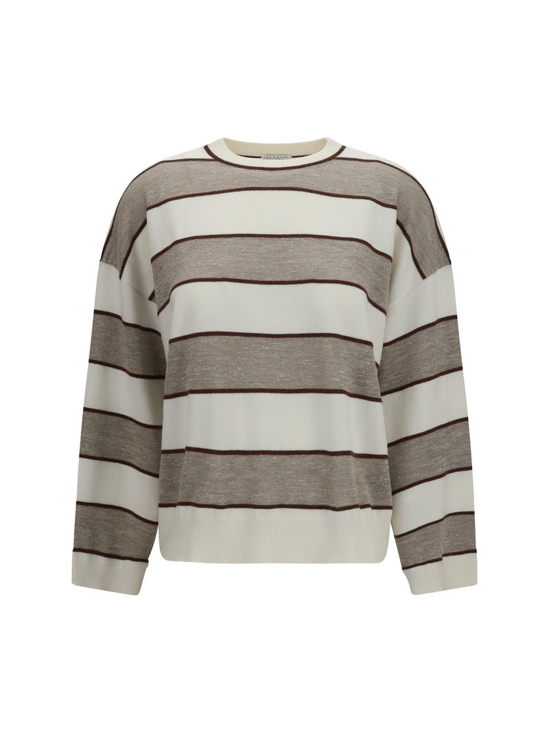 Brunello Cucinelli Brunello Cucinelli Striped Long-sleeve Sweater Panama Cioccolato Beige - World Class Fashion
