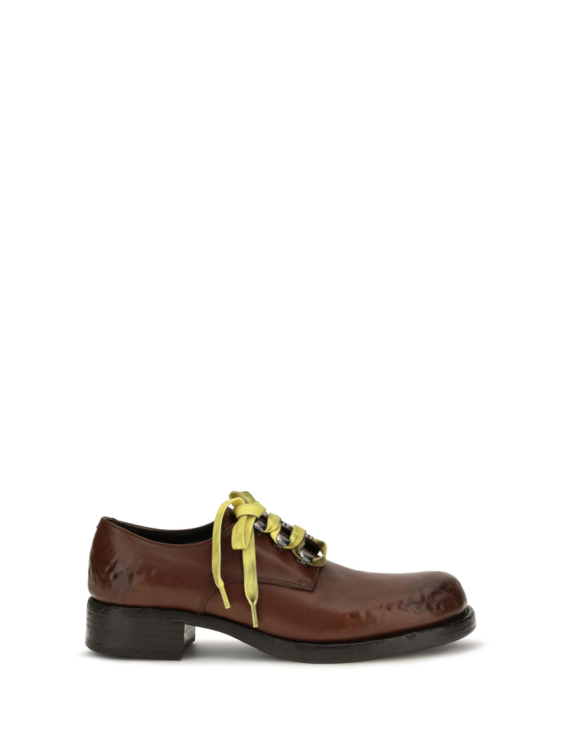 Prada Prada Antique Leather Lace-up Loafers Cacao - World Class Fashion