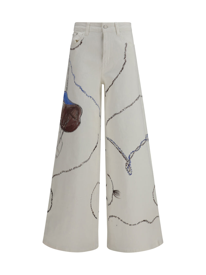Ella Ella Palazzo Long Painted Jeans Denim Bianco - World Class Fashion