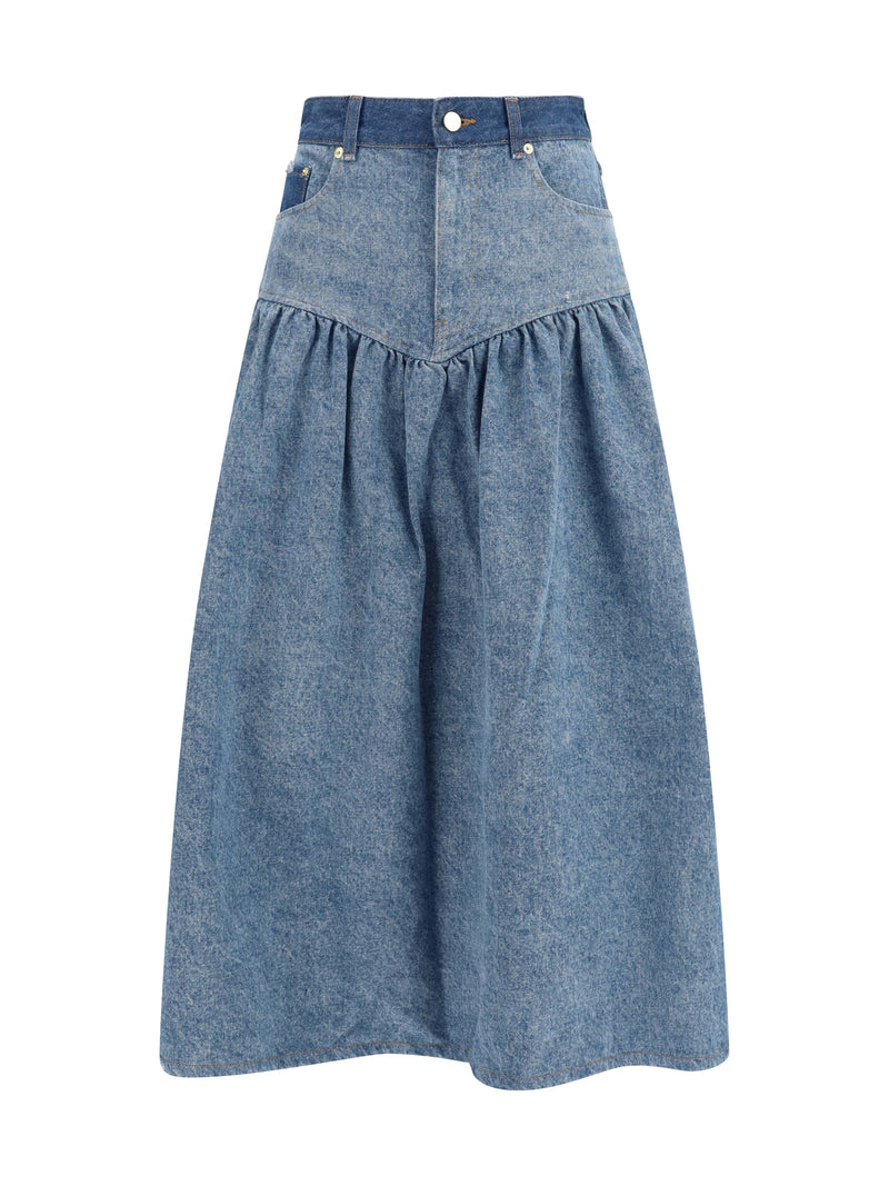 Ganni Ganni Stretch Denim Skirt Mid Blue Vintage - World Class Fashion