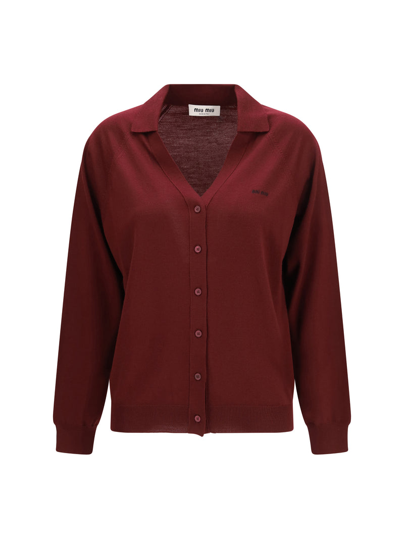 Miu Miu Miu Miu Virgin Wool Cardigan Amaranto+Nero - World Class Fashion