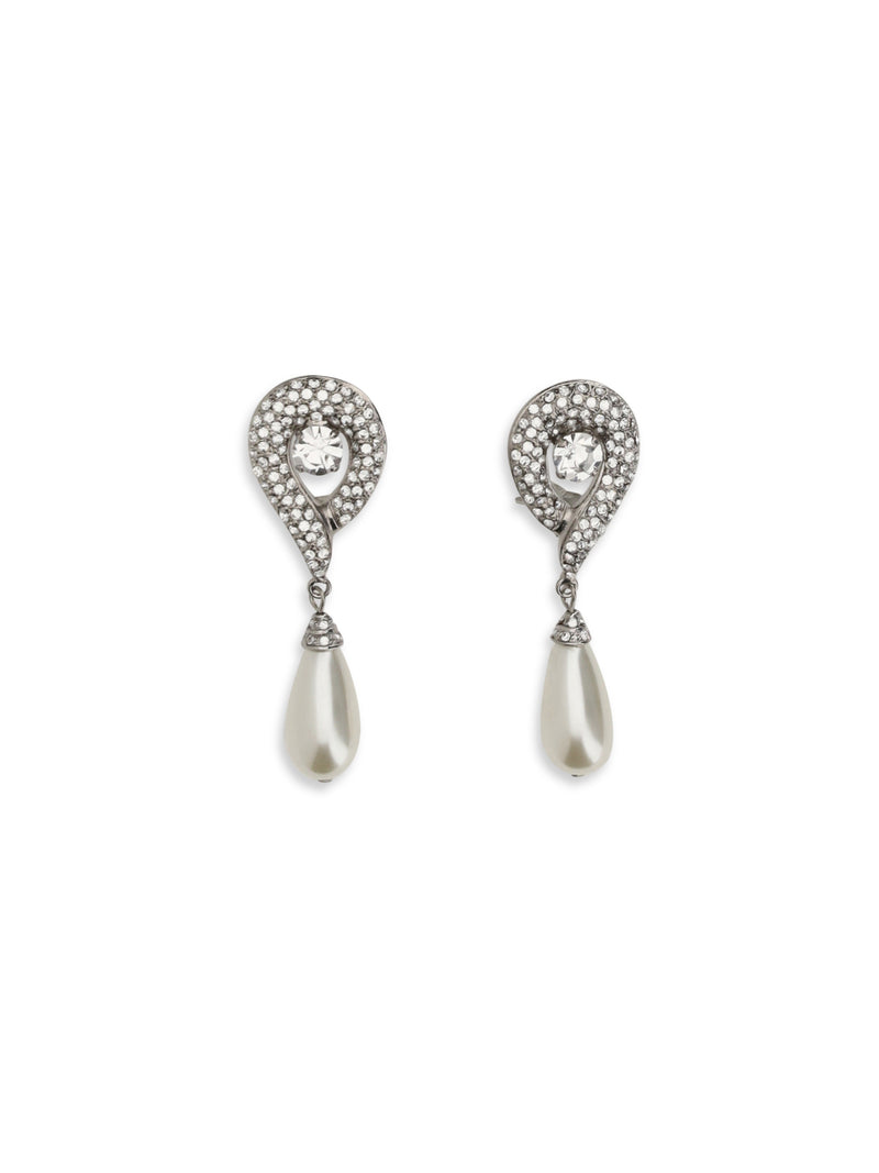 Alessandra Rich Alessandra Rich Crystal Earrings with Pearl Pendants Silver - World Class Fashion